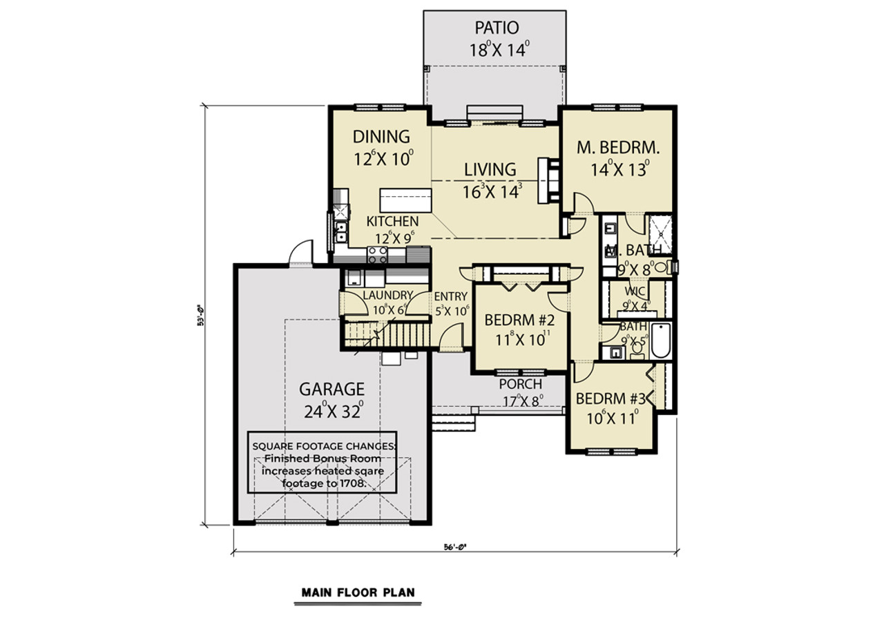 Craftsman House Plan - 65344 - 1st Floor Plan