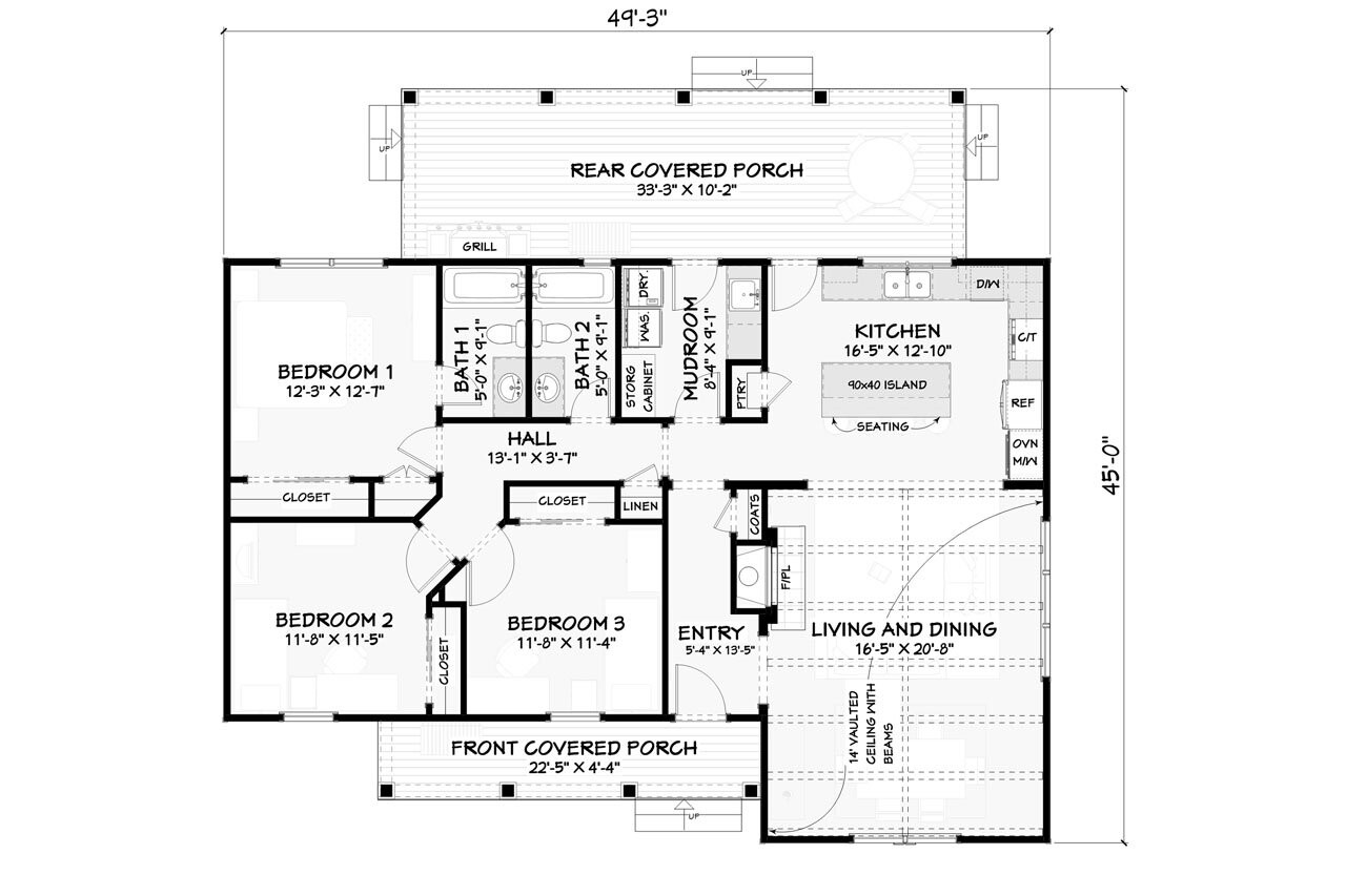 Cottage House Plan - 68144 - 1st Floor Plan
