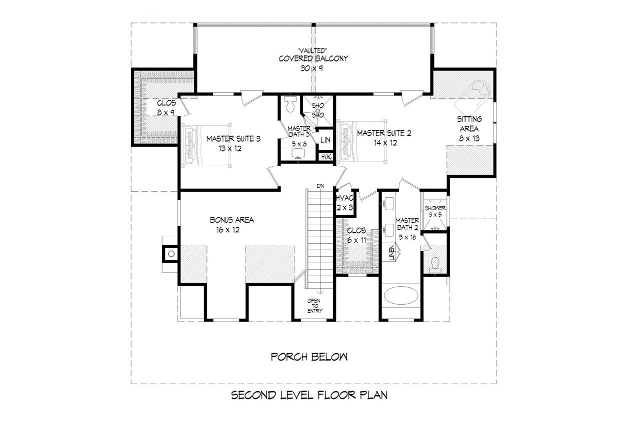 Secondary Image - Country House Plan - Pea Ridge 68704 - 2nd Floor Plan