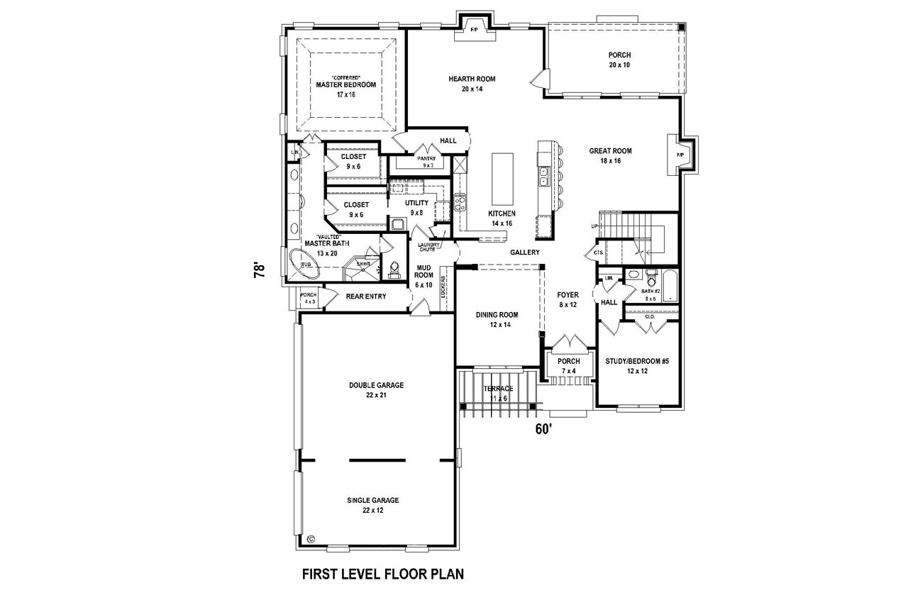 European House Plan - 68980 - 1st Floor Plan