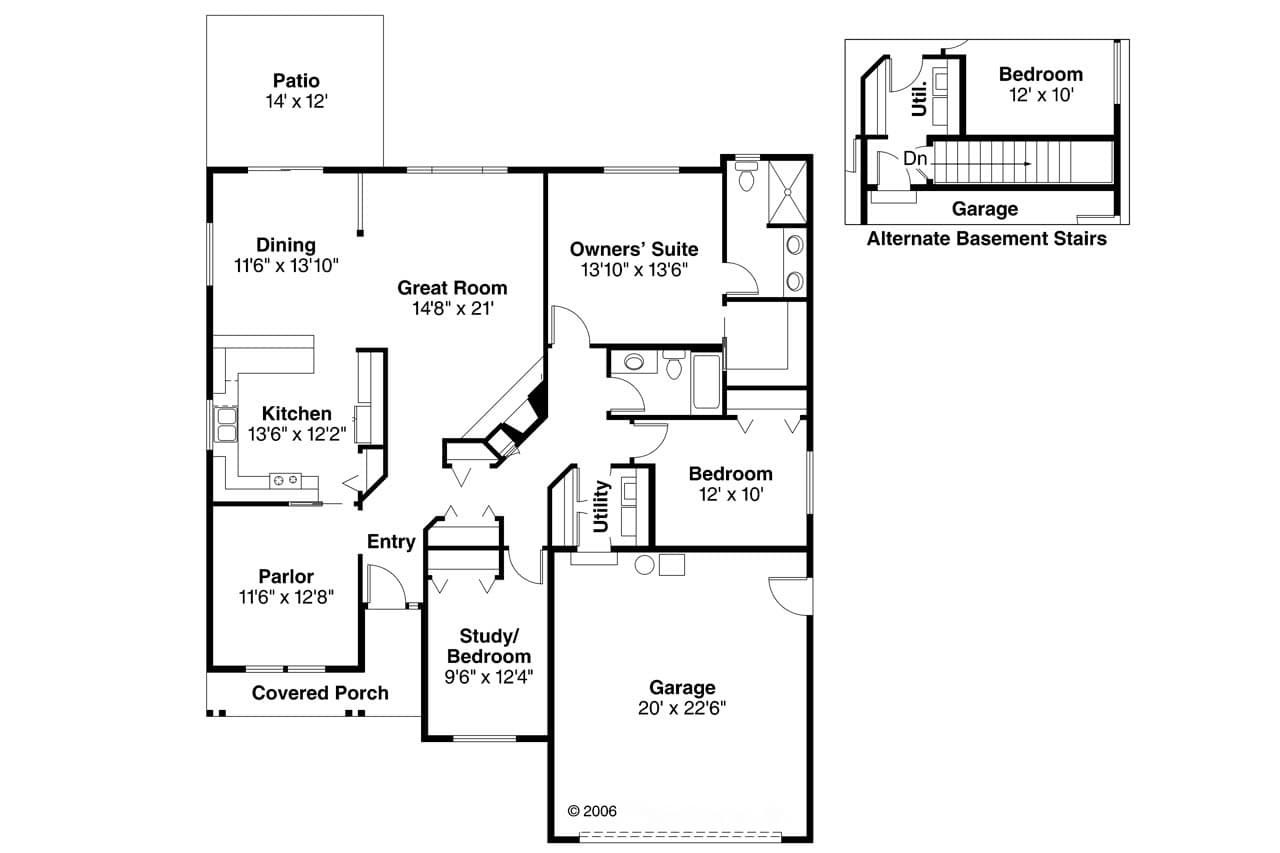 Ranch House Plan - Chapman 70135 - 1st Floor Plan