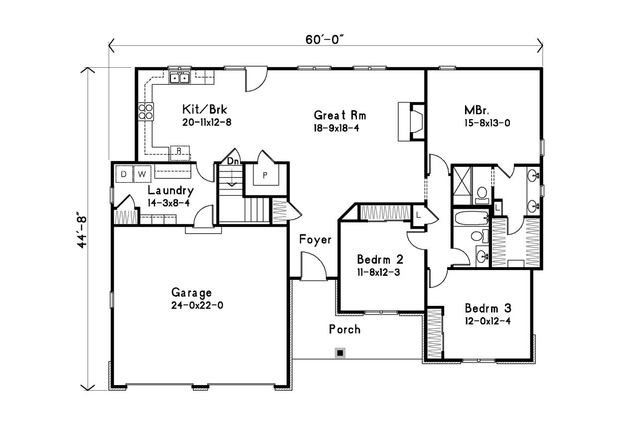Ranch House Plan - 70991 - 1st Floor Plan