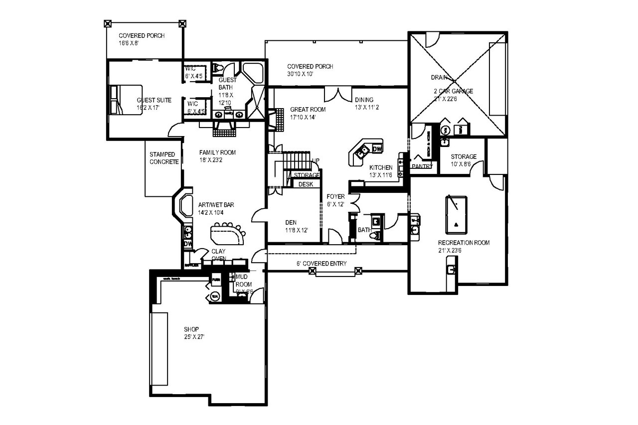 Craftsman House Plan - 71587 - 1st Floor Plan