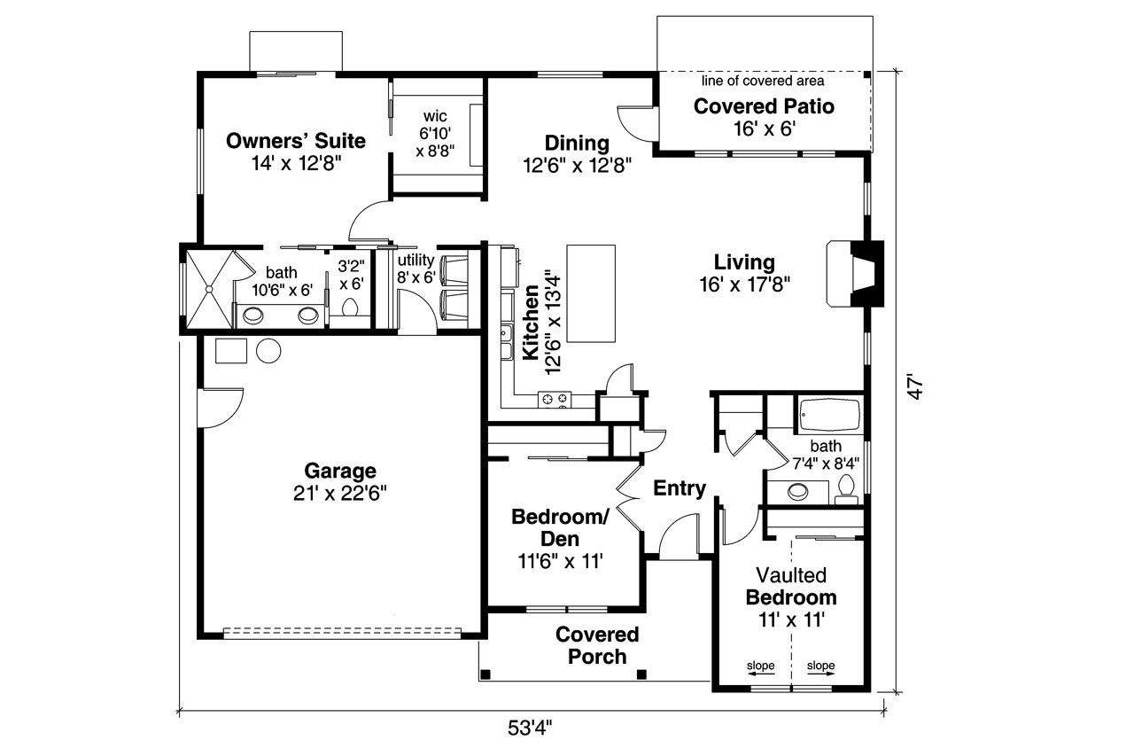 Ranch House Plan - Stowe 71809 - 1st Floor Plan