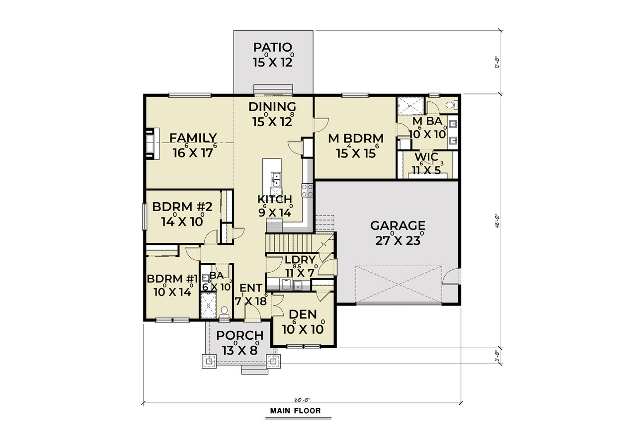 Craftsman House Plan - 72077 - 1st Floor Plan