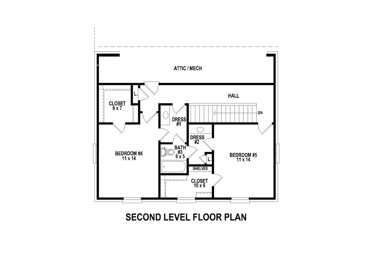 Secondary Image - Colonial House Plan - 74598 - 2nd Floor Plan
