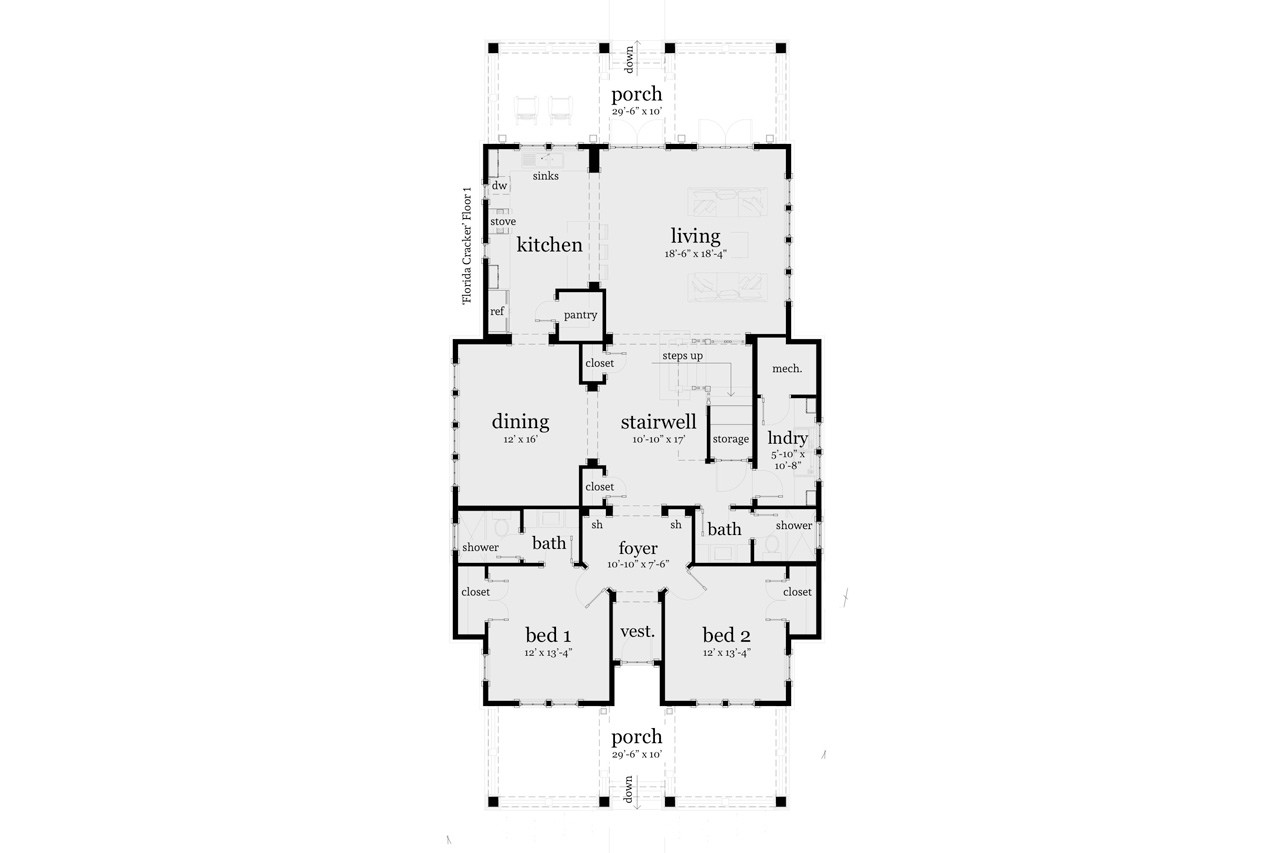 Craftsman House Plan - Florida Cracker 80080 - 1st Floor Plan