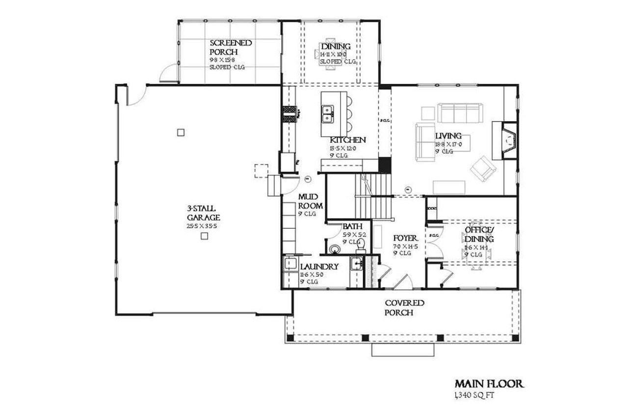 Craftsman House Plan - Elmwood 82503 - 1st Floor Plan