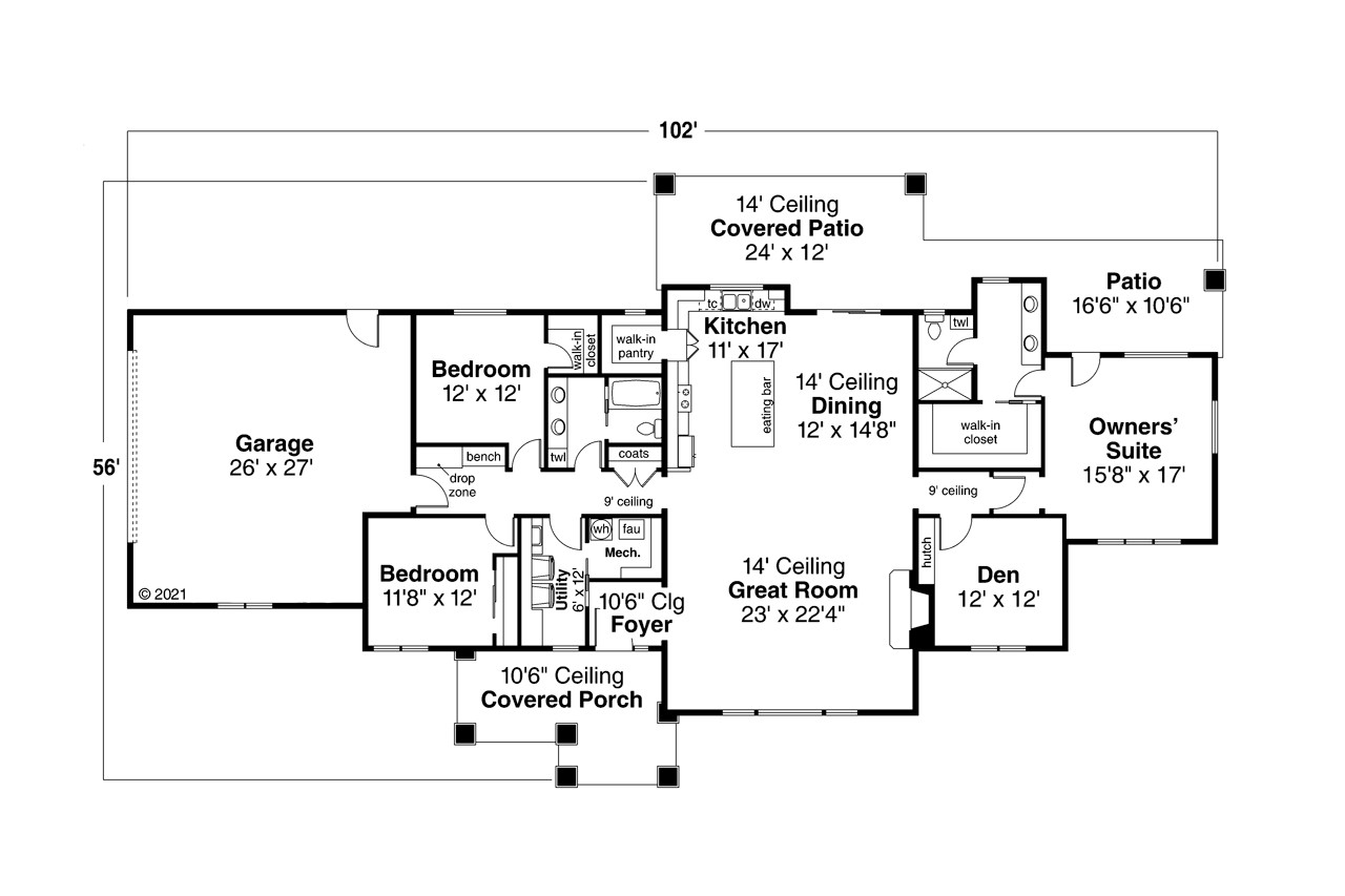 Prairie House Plan - Spanaway 83408 - 1st Floor Plan