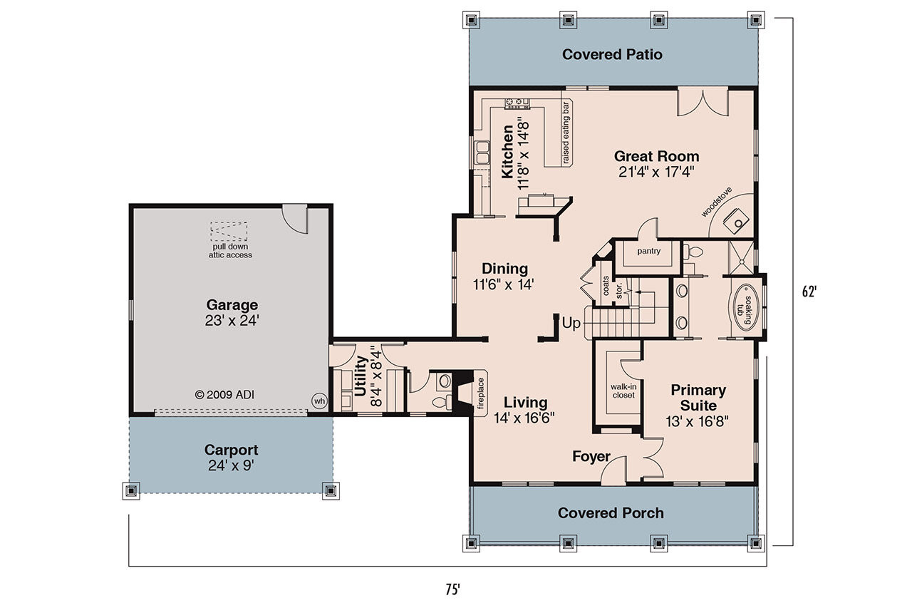 Bungalow House Plan - Wisteria 89501 - 1st Floor Plan