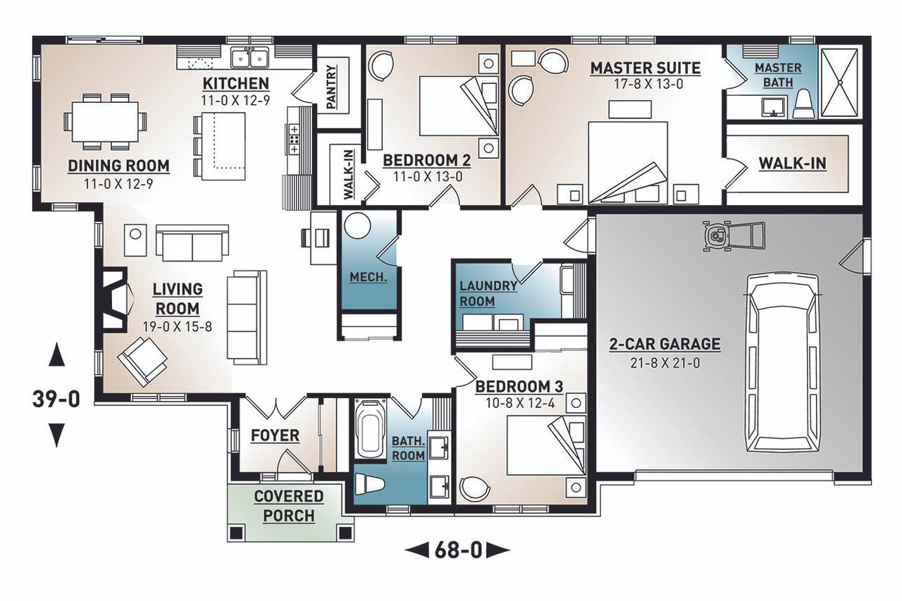 Craftsman House Plan - Providence 3 89573 - 1st Floor Plan