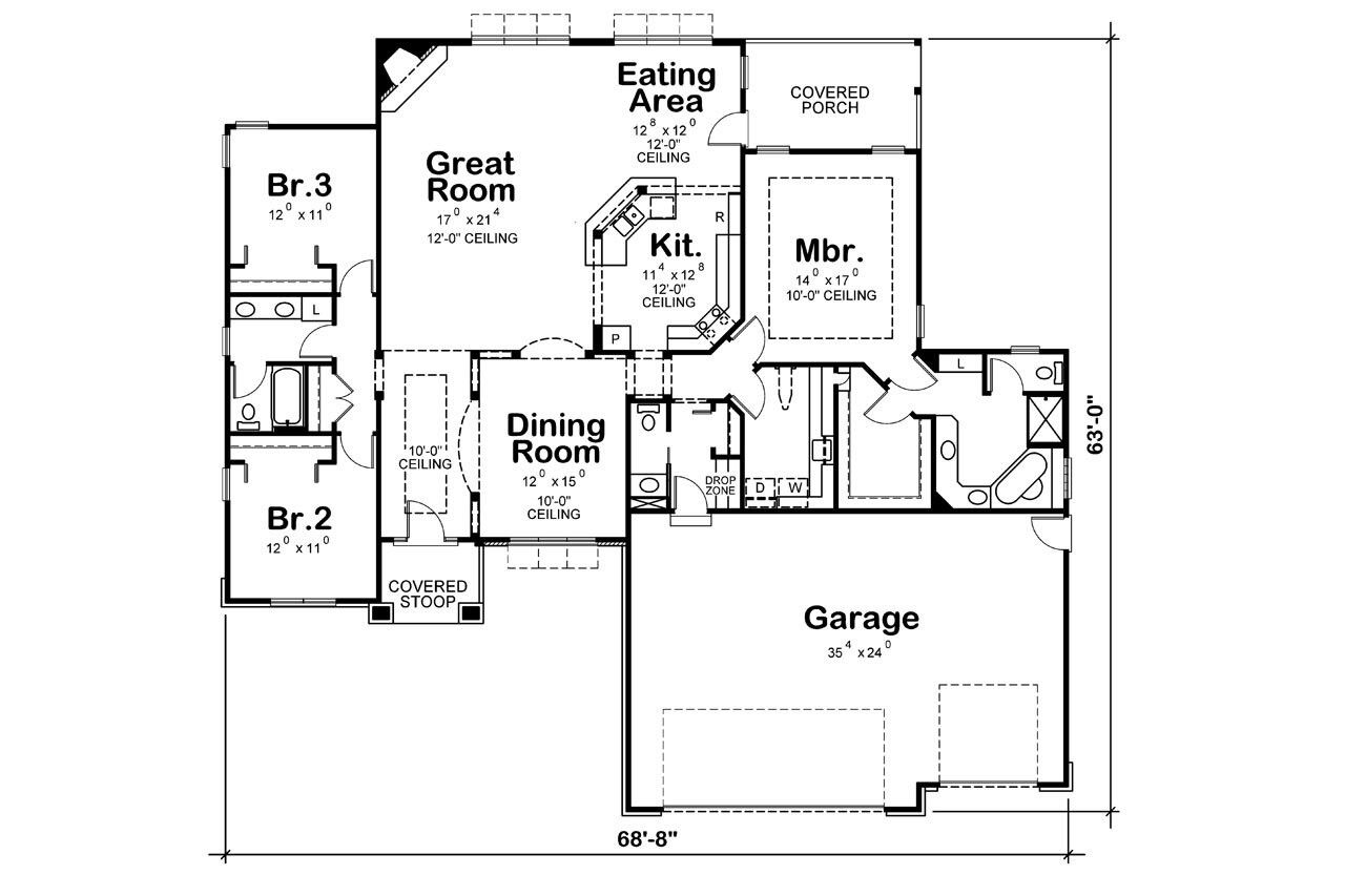 Ranch House Plan - Kathryn 92288 - 1st Floor Plan