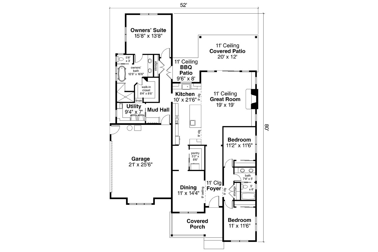 Farmhouse House Plan - Whiskey Creek 93944 - 1st Floor Plan