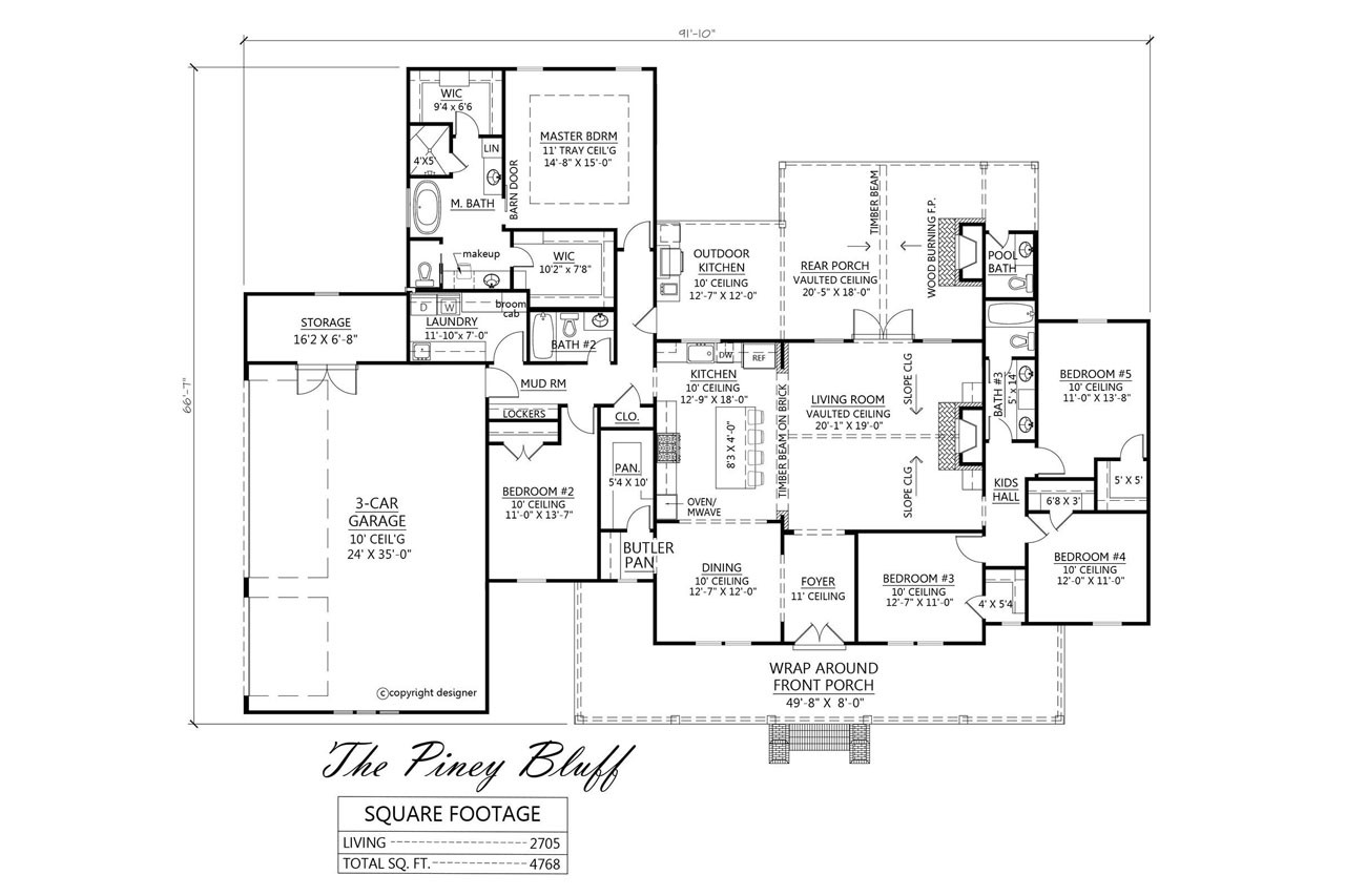 Farmhouse House Plan - Piney Bluff 94540 - 1st Floor Plan