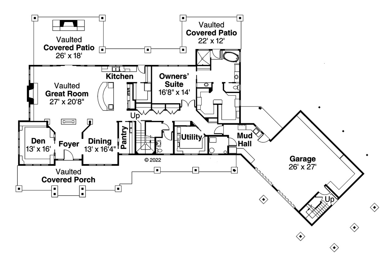 Craftsman House Plan - Barnhart 96262 - 1st Floor Plan
