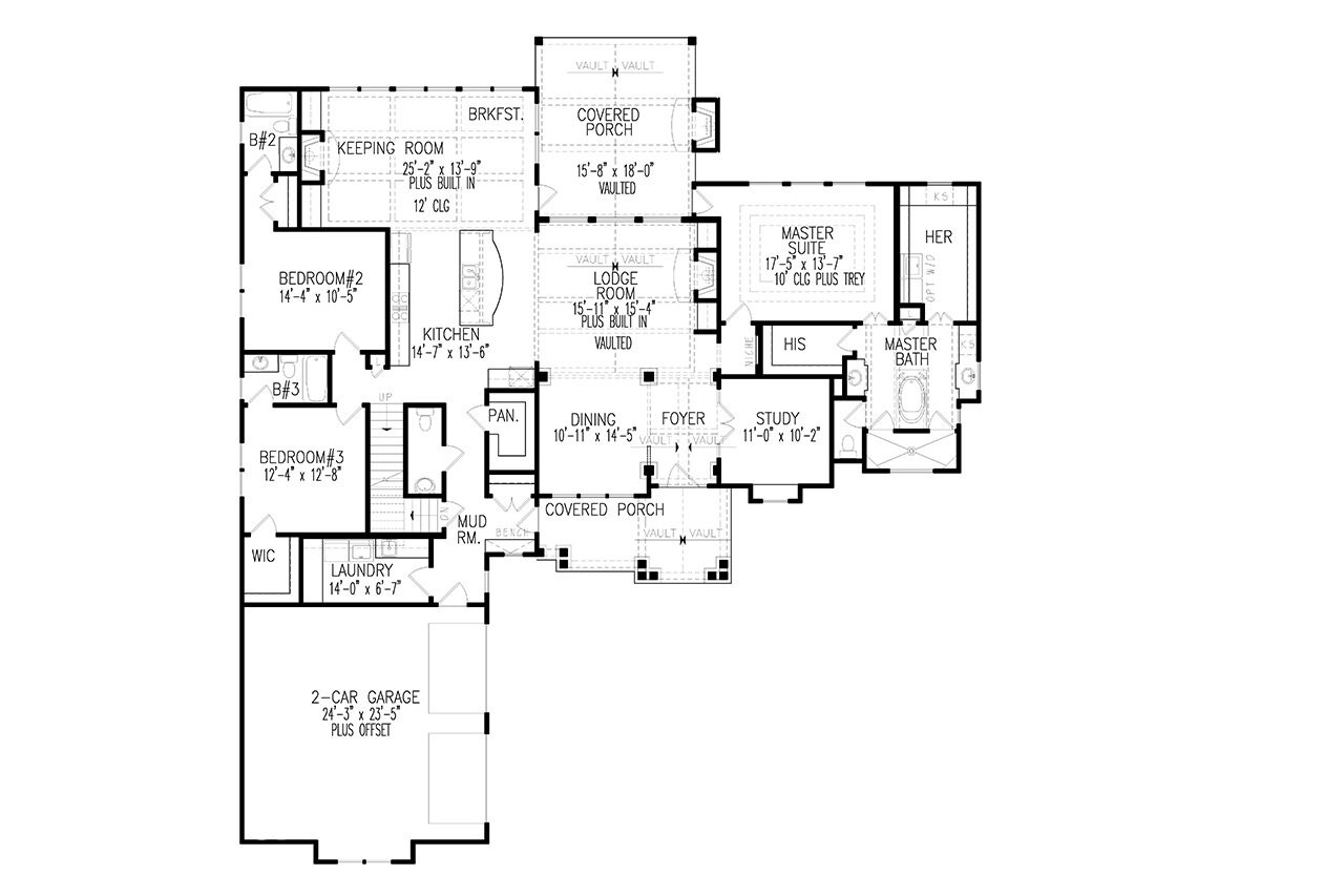 Craftsman House Plan - Woodfin Ridge Cottage B 19974 - 1st Floor Plan