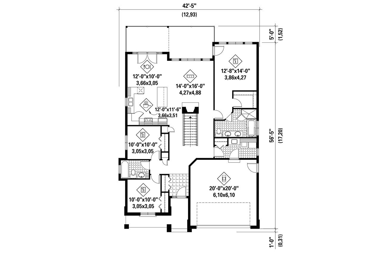 Craftsman House Plan - 38215 - 1st Floor Plan