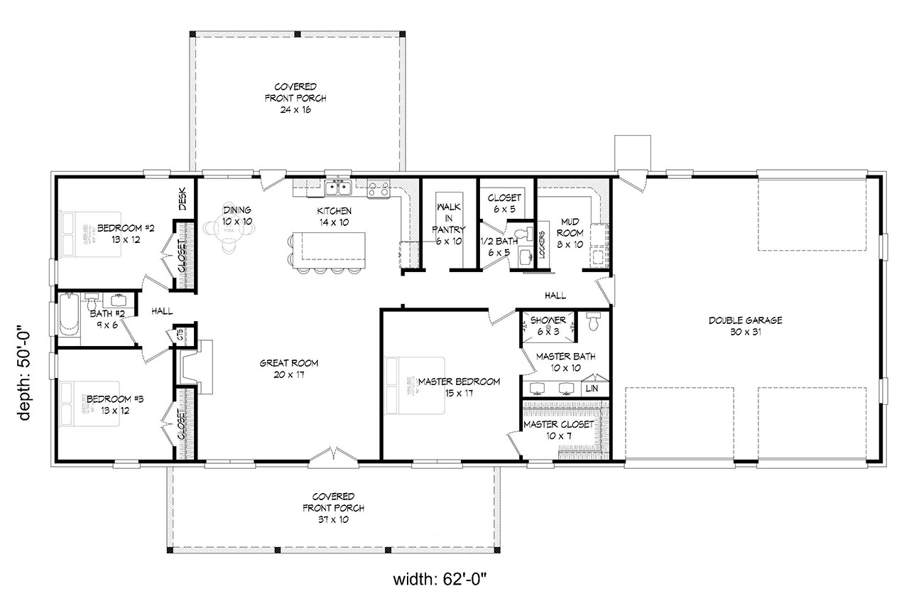 Ranch House Plan - Piperton 56671 - 1st Floor Plan