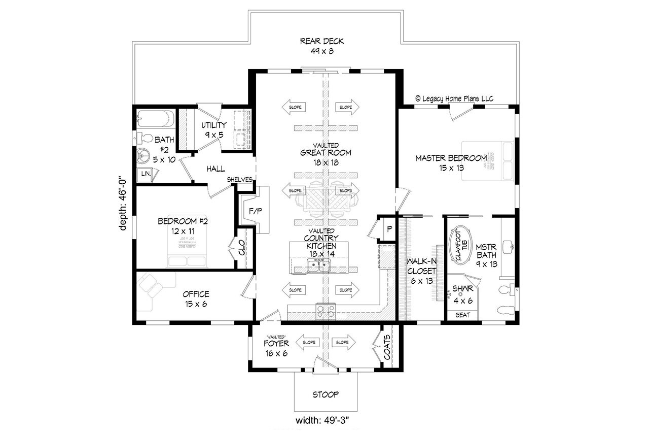 Traditional House Plan - Rocky Creek 77849 - 1st Floor Plan Traditional House Plan - Rocky Creek 77849 - 1st Floor Plan