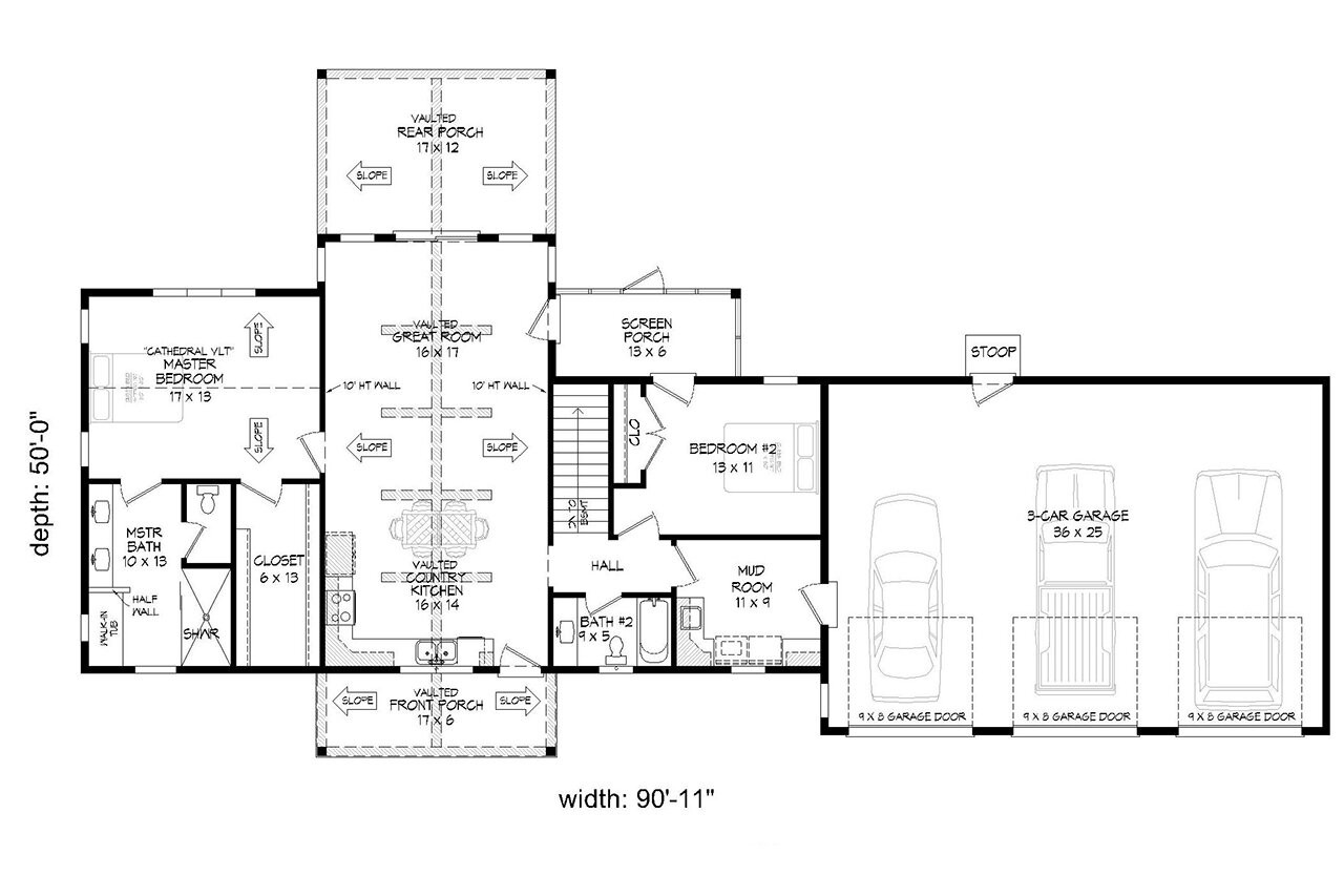 Craftsman House Plan - Sandy Bay 64334 - 1st Floor Plan