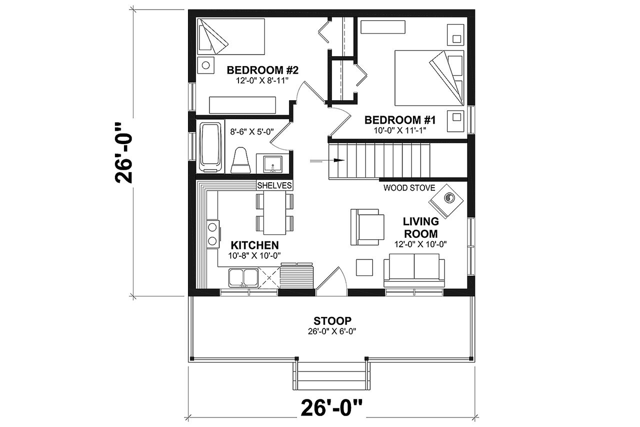 Cottage House Plan - Great Escape 3 98227 - 1st Floor Plan