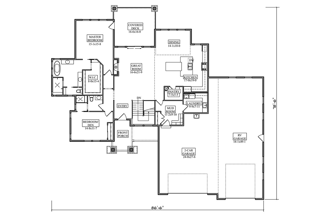 Prairie House Plan - Olly 74083 - 1st Floor Plan