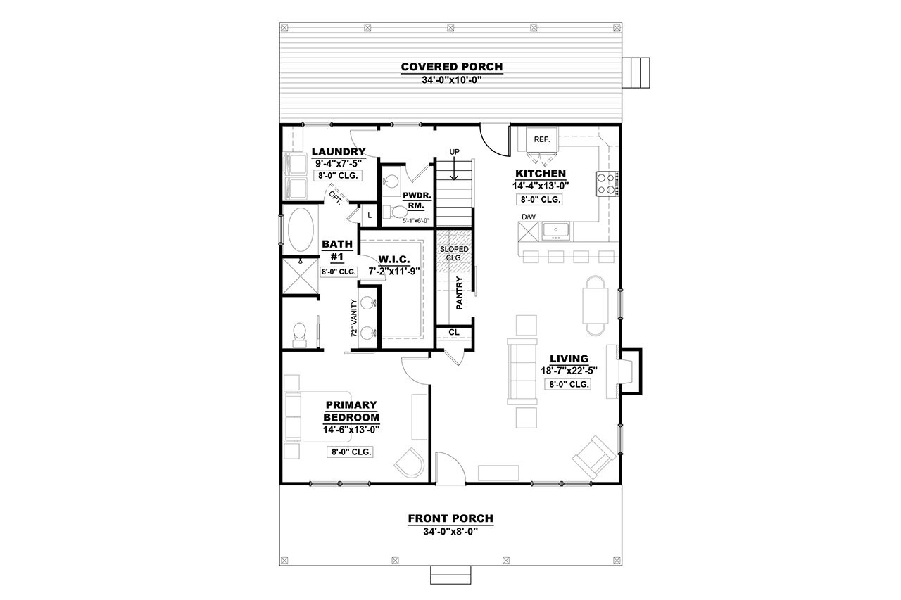 Cottage House Plan - Grady 17500 - 1st Floor Plan