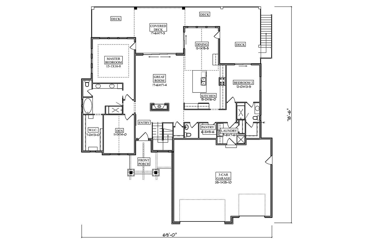 Mountain Rustic House Plan - Wild Timber 63093 - 1st Floor Plan