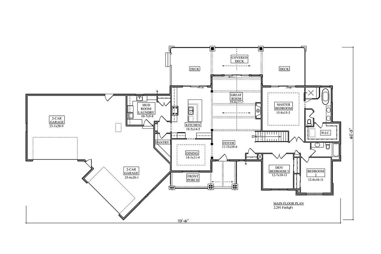 Craftsman House Plan - Flagstaff II 61633 - 1st Floor Plan