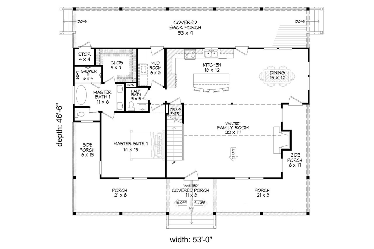 Country House Plan - Honey Creek Hideaway 87773 - 1st Floor Plan