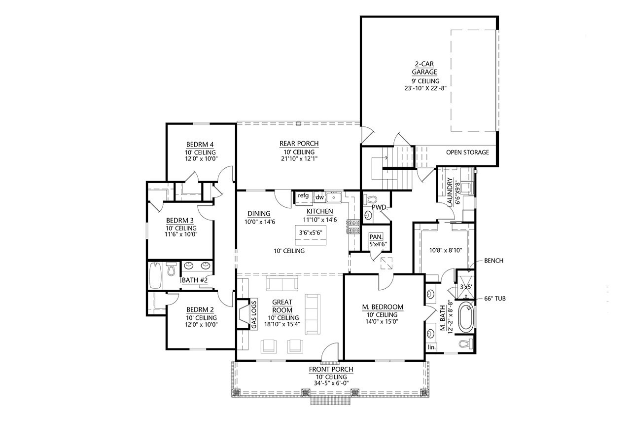 Farmhouse House Plan - Peachtree II 11626 - 1st Floor Plan