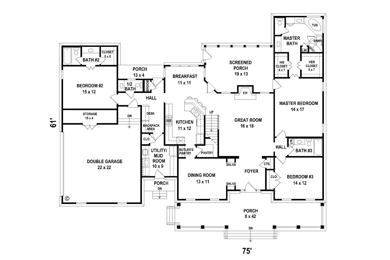 Country House Plan - 48668 - 1st Floor Plan