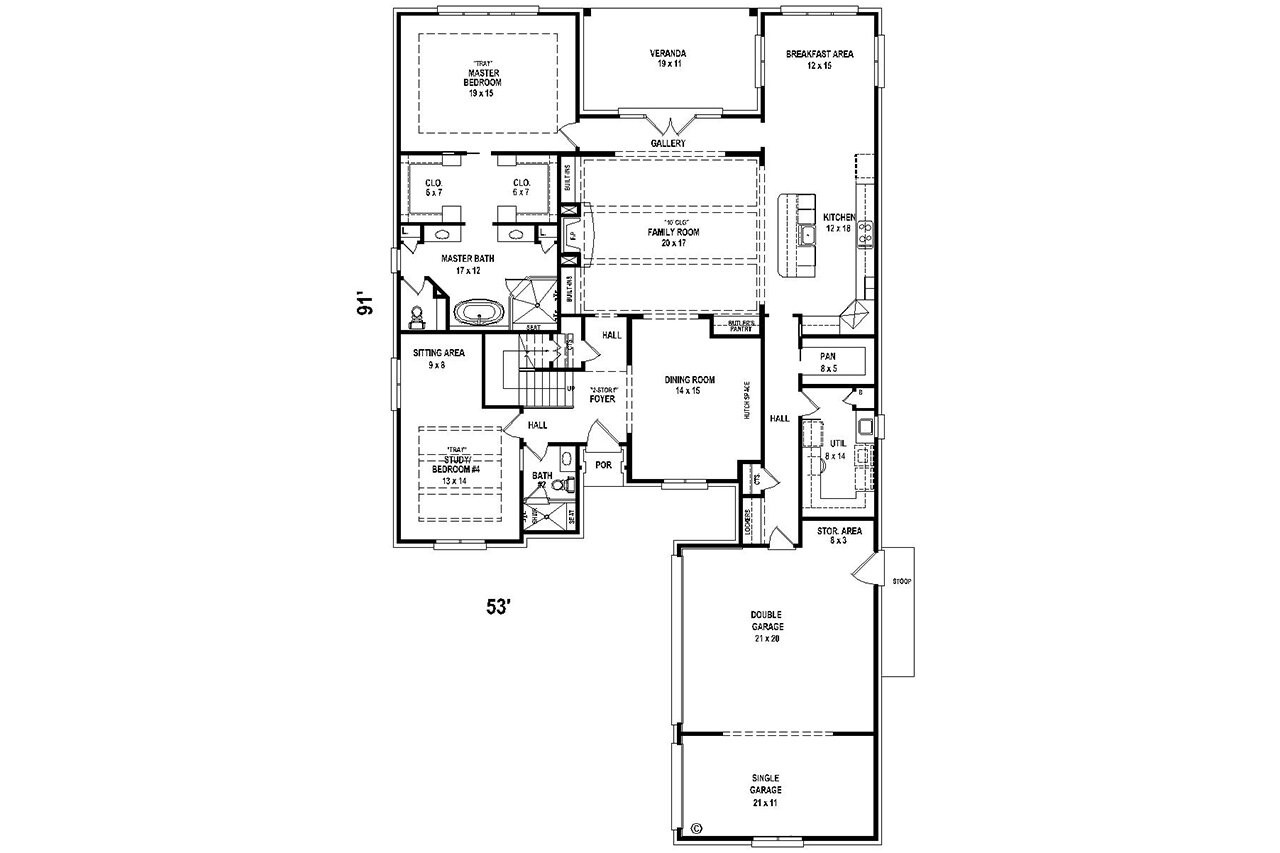Traditional House Plan - 91679 - 1st Floor Plan
