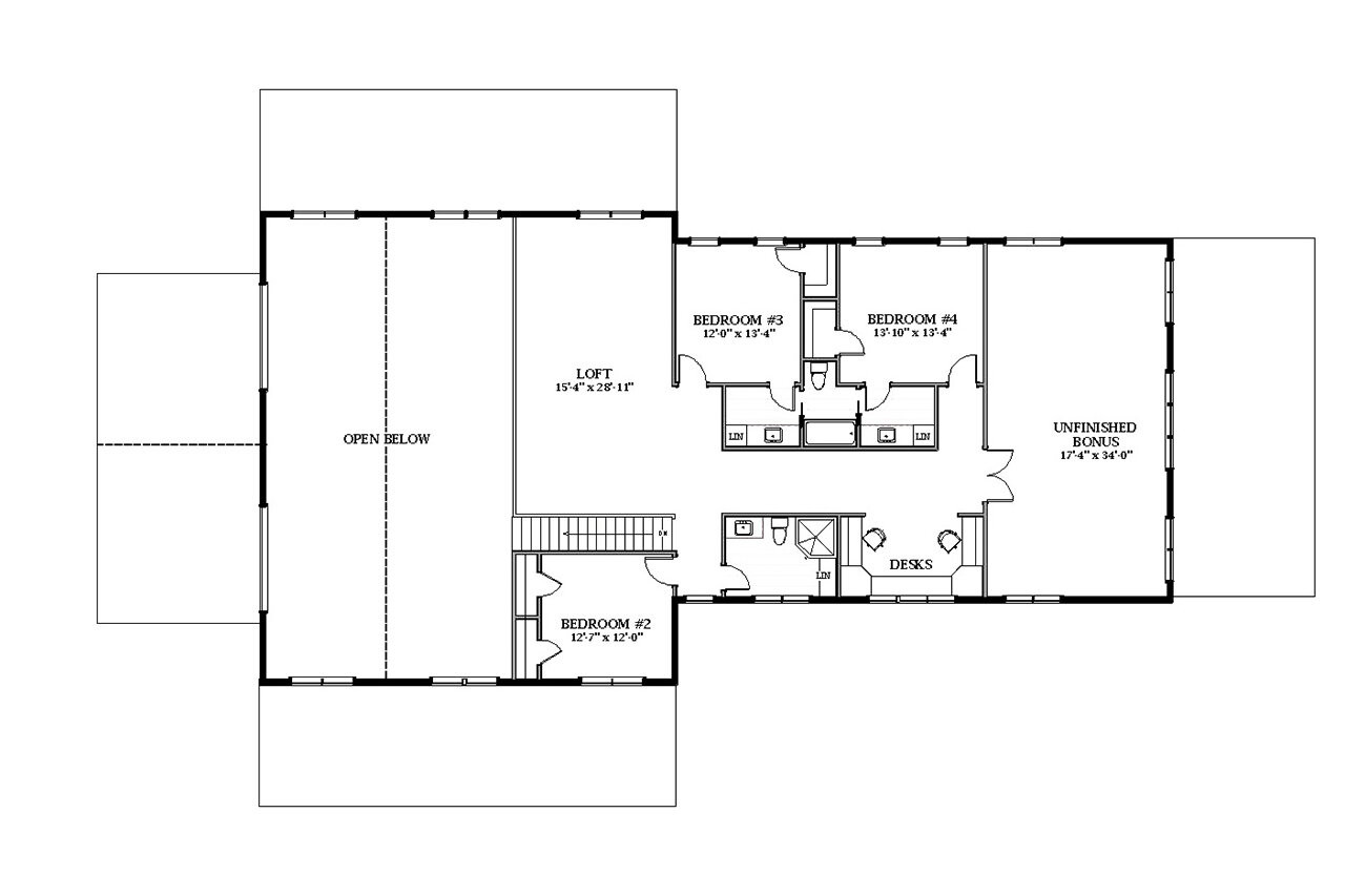 Secondary Image - Craftsman House Plan - 55706 - 2nd Floor Plan