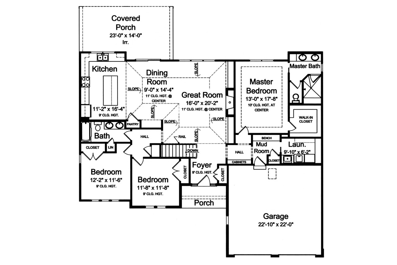 Ranch House Plan - Hillsdale II 67136 - 1st Floor Plan