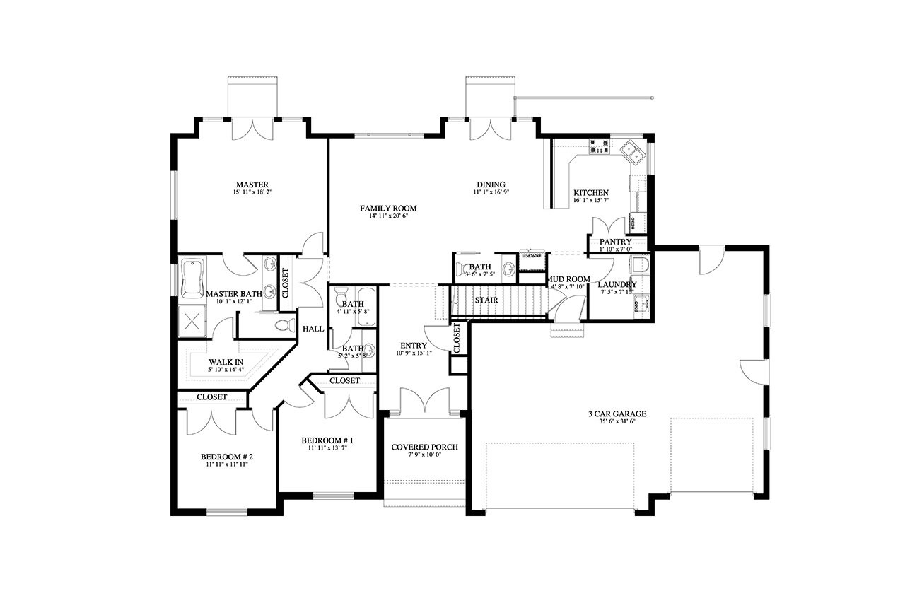 Ranch House Plan - Bishop 21561 - 1st Floor Plan