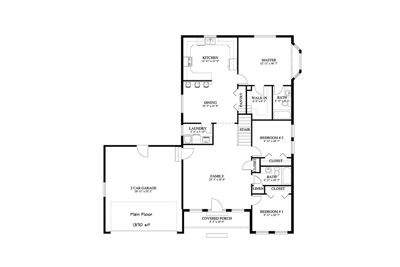Ranch House Plan - Barry 25880 - 1st Floor Plan