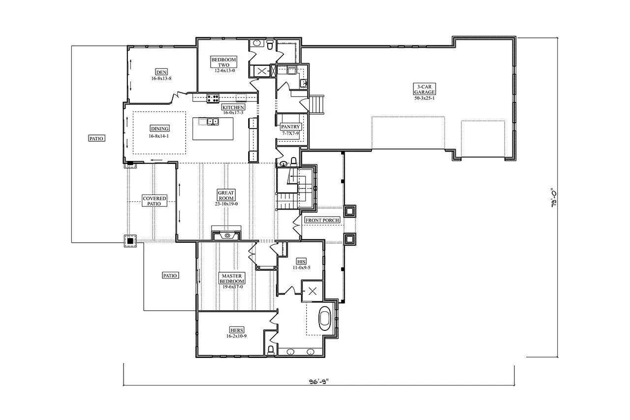 Craftsman House Plan - Noble Pine 76834 - 1st Floor Plan
