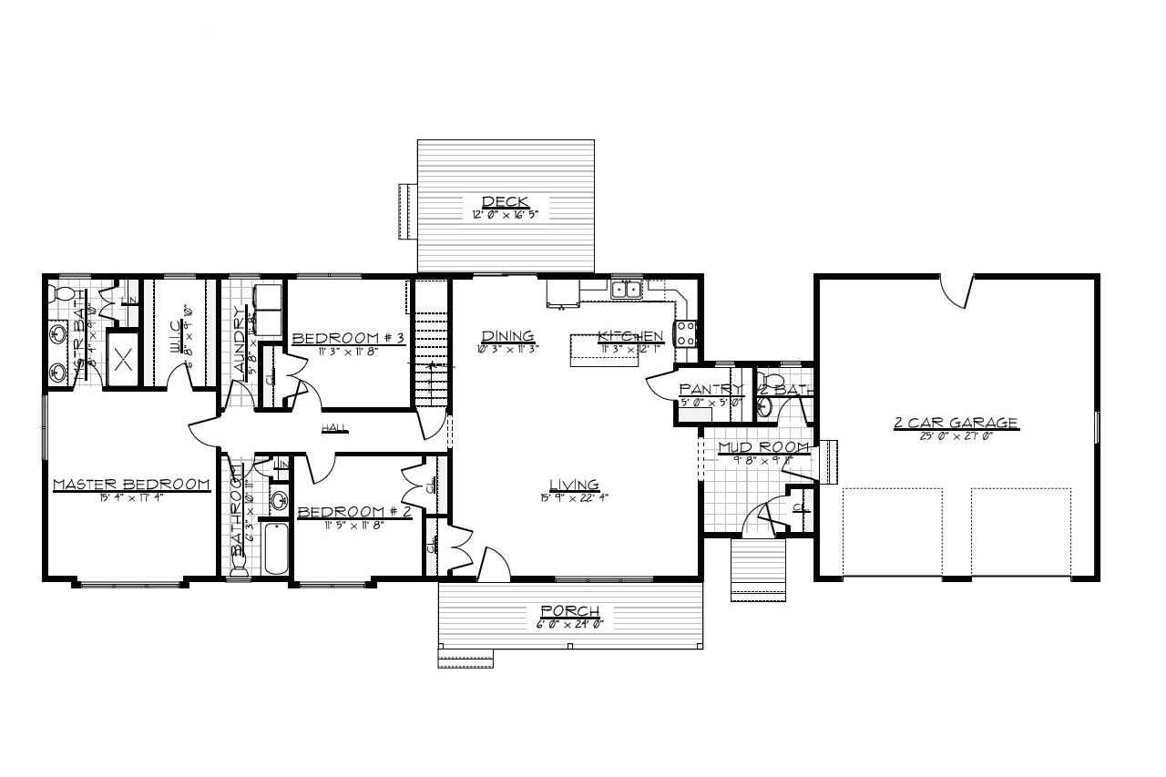 Ranch House Plan - Durham 94563 - 1st Floor Plan
