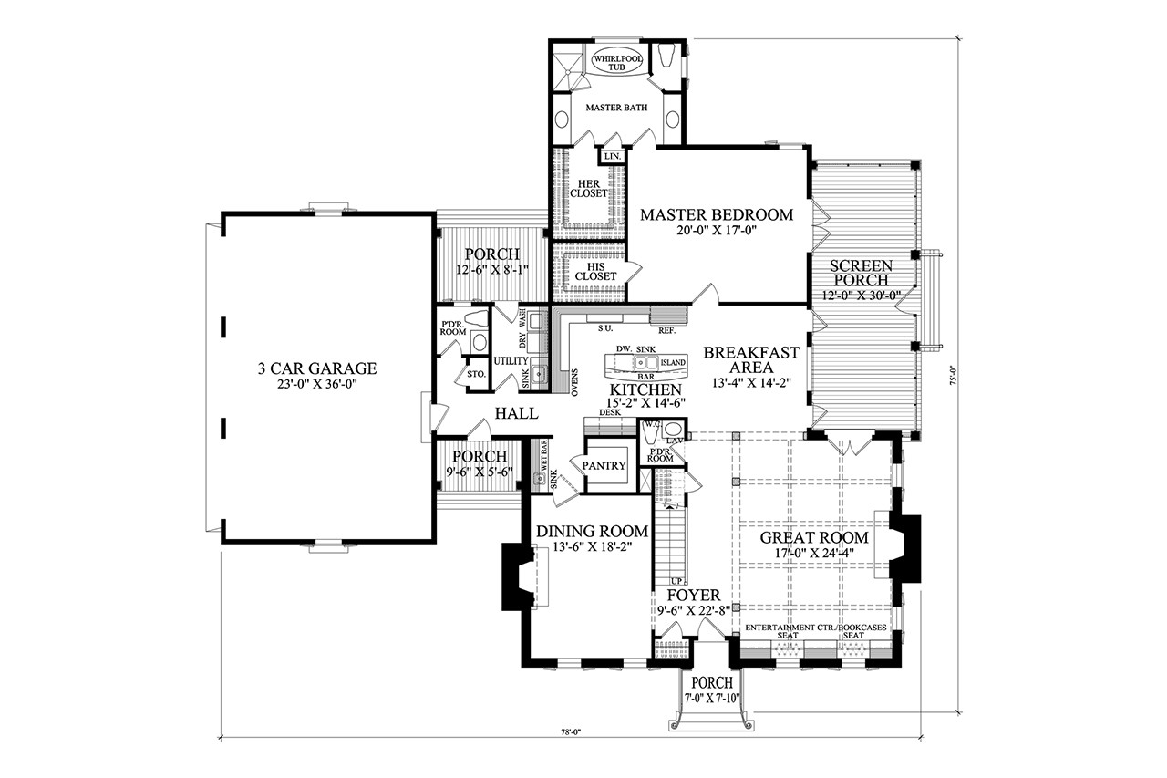 Southern House Plan - Highlands 11619 - 1st Floor Plan