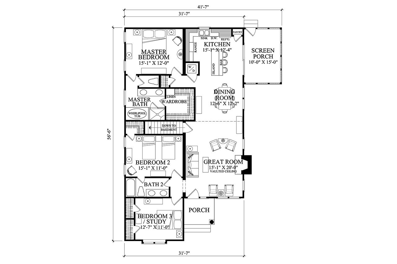 Bungalow House Plan - Windsong 63302 - Basement Floor Plan