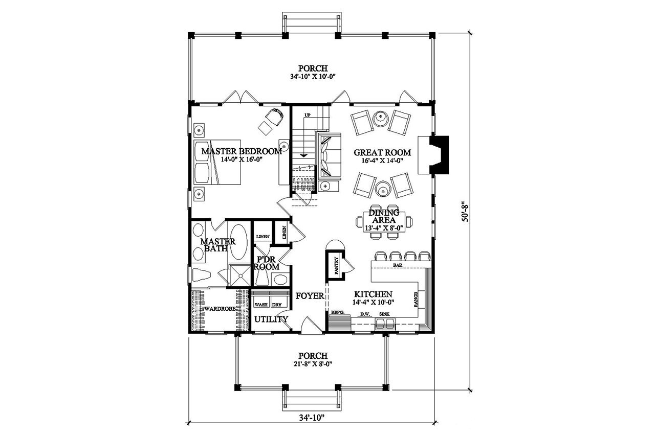 Southern House Plan - Key Largo 44813 - 1st Floor Plan