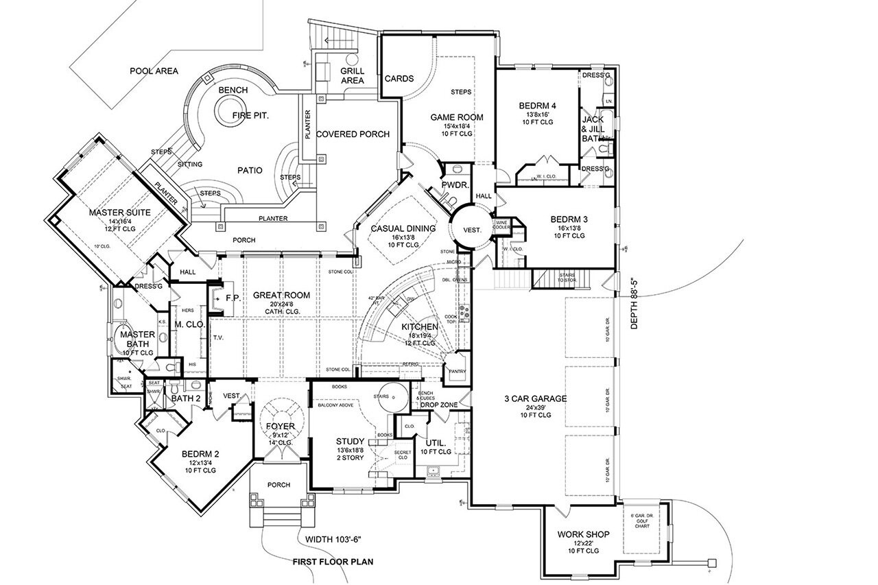 Craftsman House Plan - Nacogdoches 89179 - 1st Floor Plan