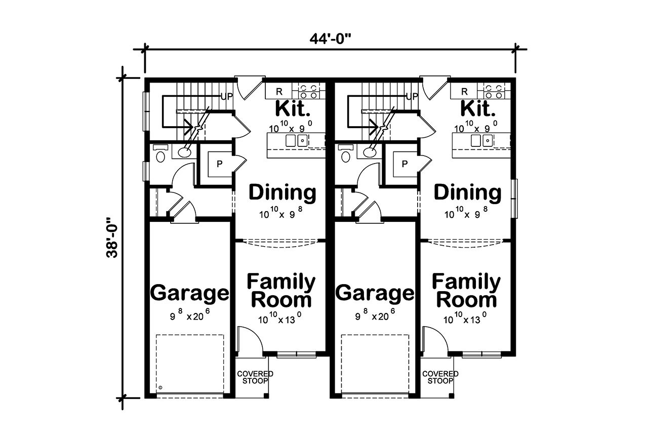 Contemporary House Plan - McAdoo Springs Duplex 96632 - 1st Floor Plan