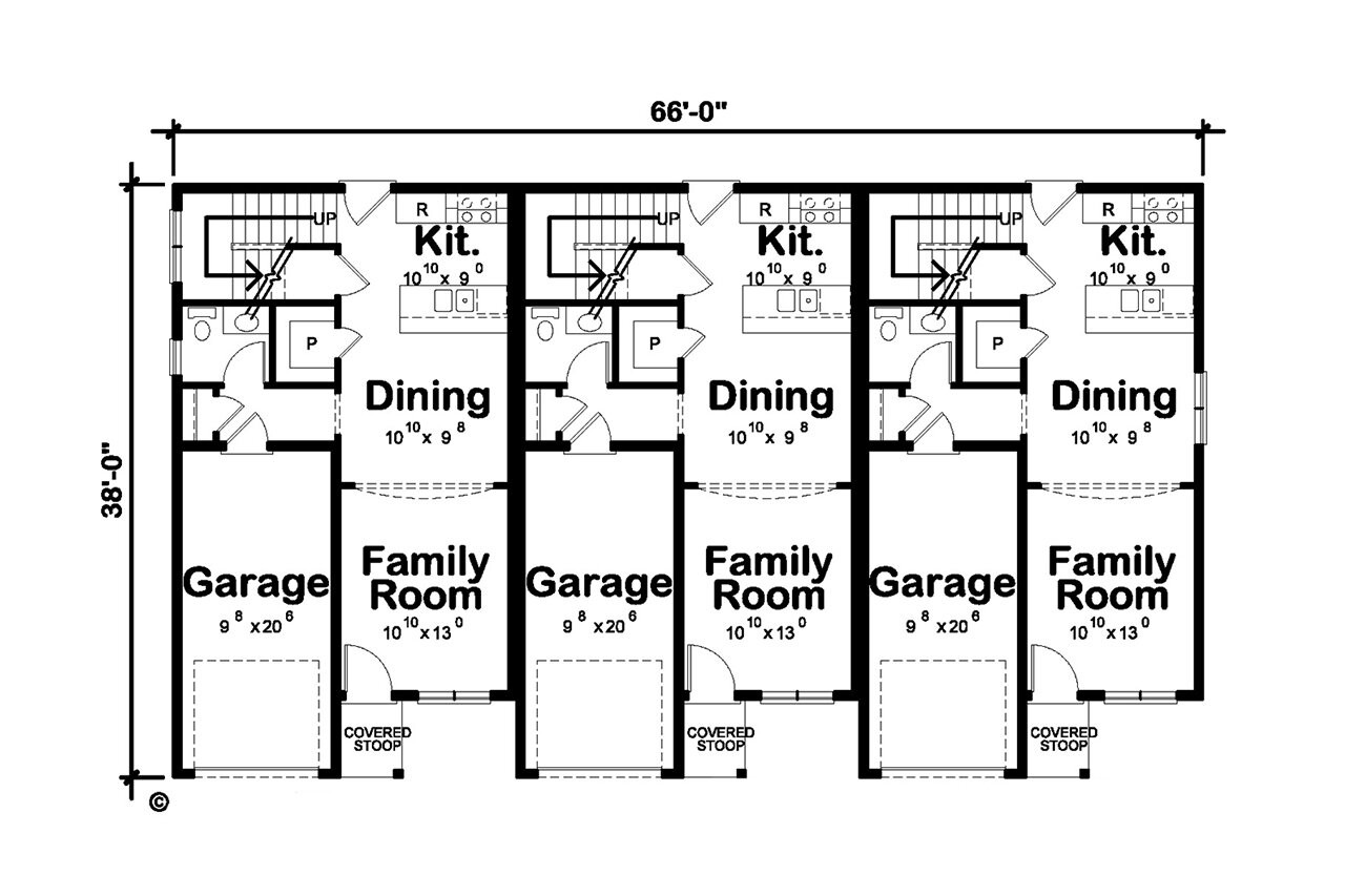 Modern House Plan - McAdoo Springs Triplex  63501 - 1st Floor Plan