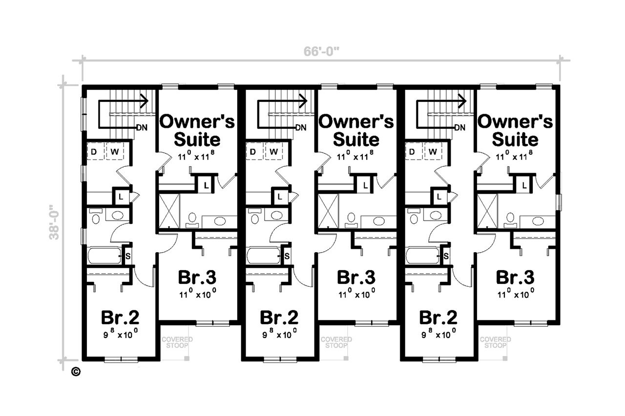 Secondary Image - Modern House Plan - McAdoo Springs Triplex  63501 - 2nd Floor Plan