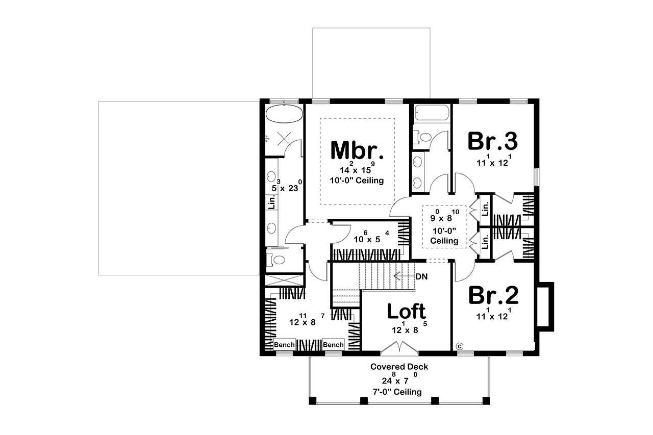 Colonial House Plan - Brewsters Mill 60853 - 2nd Floor Plan