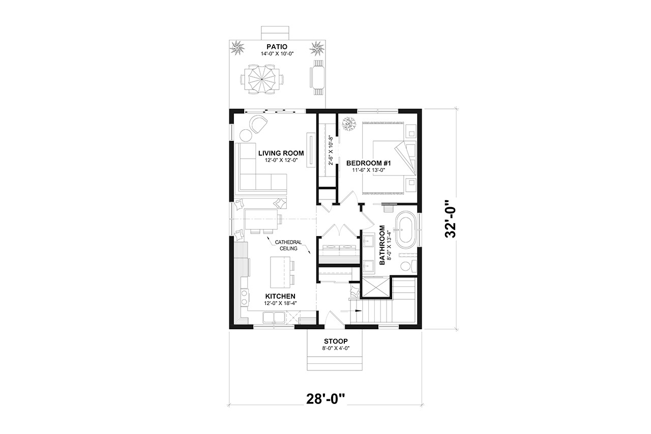 Cottage House Plan - The Bunting 2 65450 - 1st Floor Plan