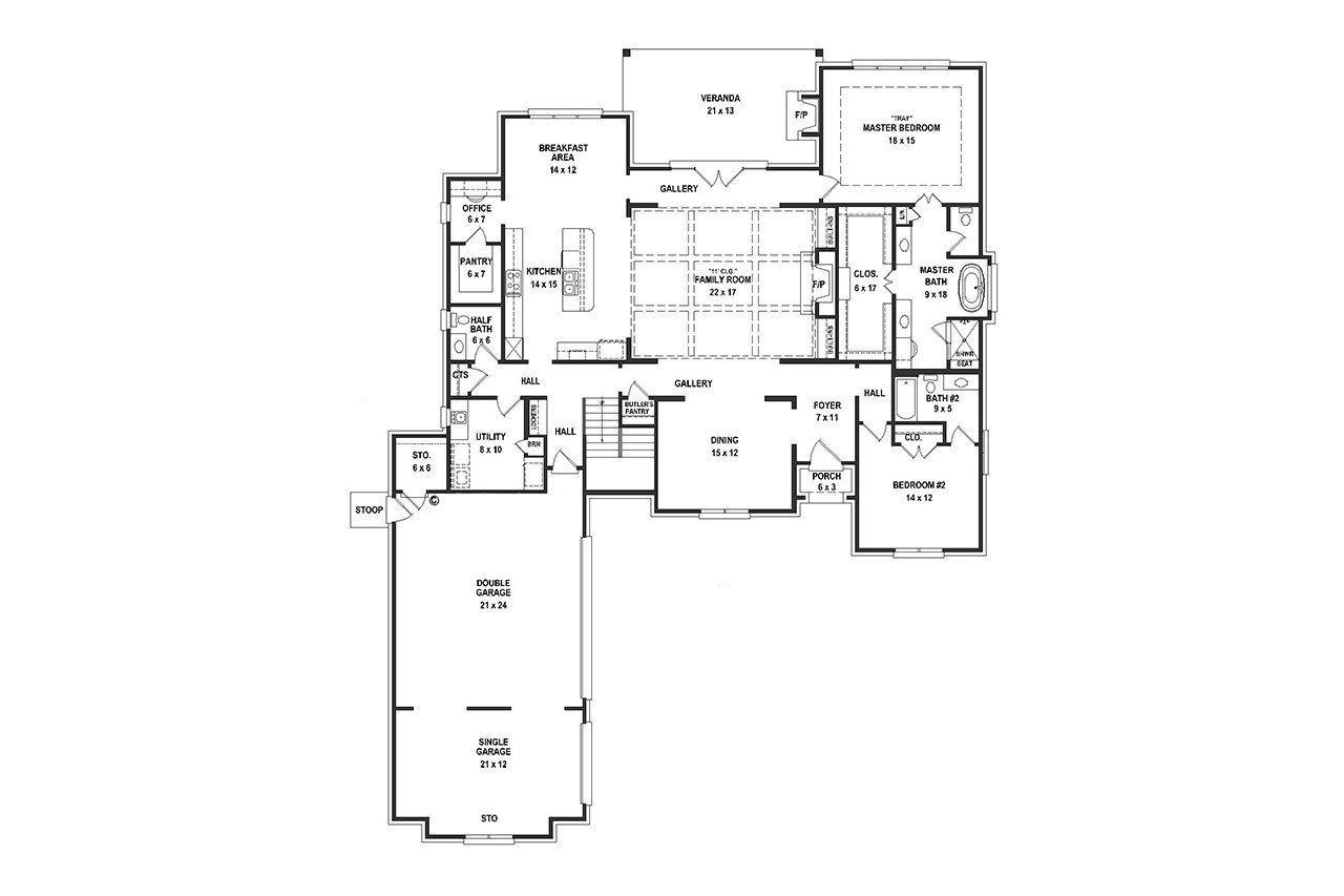 French Country House Plan - 93138 - 1st Floor Plan