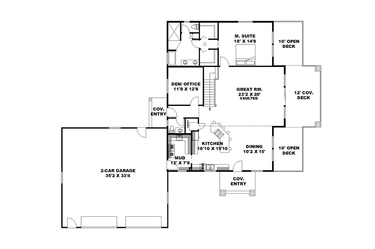 Craftsman House Plan - 45033 - 1st Floor Plan